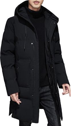 Generic Mens Long Winter Hooded Puffer Windbreaker Insulated Thicken Hood Jackets Classic Windproof Winter Puffy Coat, Black, 4XL