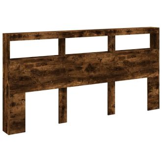 Berkfield Home Headboard Cabinet with LED Smoked Oak 200x17x102 cm in Brown | Size: 200 x 17 x 102 cm