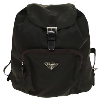 Prada Front Pocket Buckle Nylon Khaki Nylon Backpack Bag (Pre-Owned)