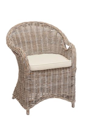 Landscape Stuhl, Creme, Grauwei&szlig;, Holz, Textil, Rattan, massiv, 64x88x56 cm, Holzm&ouml;bel, Sitzgelegenheiten Holz, Holzst&uuml;hle