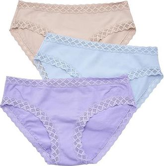 Natori Bliss Girl Brief 3-Pack Panties Womens Underwear Violet Tulip/Light Mocha/Blue Mist : M (Womens 10-12), Cotton/Lace/Lycra