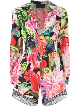 Philipp Plein lace-hem floral jumpsuit - Green