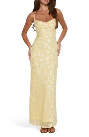 Princess Polly Celena Floral Burnout Gown in Lemon at Nordstrom, Size 12