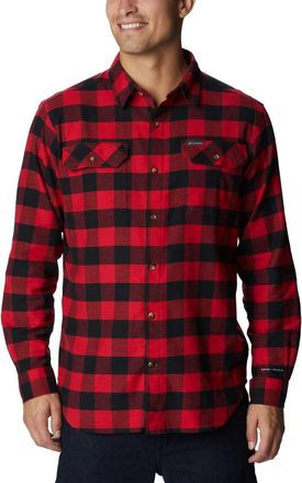 Columbia Mens Flare Gun Stretch Flannel Hiking Shirt, Mountain Red Twill Buffalo Check, Medium