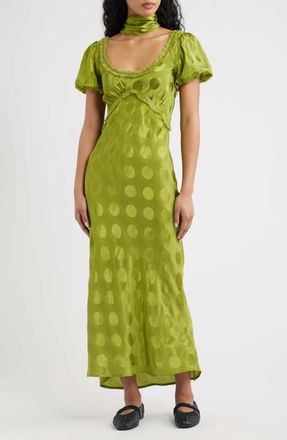 Damson Madder Aoife Dot Satin Jacquard Dress in Green at Nordstrom, Size 16 Us