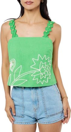 Ciebon Alessia Floral Embroidery Sleeveless Top in Green at Nordstrom, Size X-Small