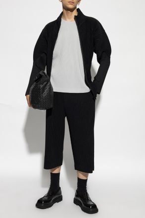 Homme Pliss&eacute; Issey Miyake Pleated Zip-Up Sweater, Mens, Black