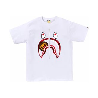 A Bathing Ape T-Shirts, male, White, Size: XL Color Camo Shark Tee White Red