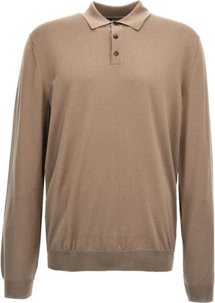 Zanone Wollen gebreide polo - Heren - Ronde hals truien - Beige - XL - Wol - Truien & Vesten