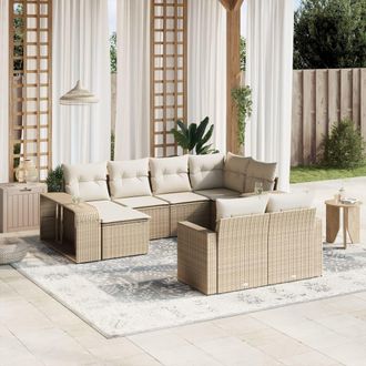 vidaXL Juego De Sof&aacute;s Jard&iacute;n Con Cojines Beige 10 Pzas Rat&aacute;n Sint&eacute;tico Vidaxl