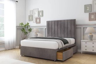 Sloomy Kansas Naples Divan Set No Drawers-26 Headboard in Grey | Size: Single