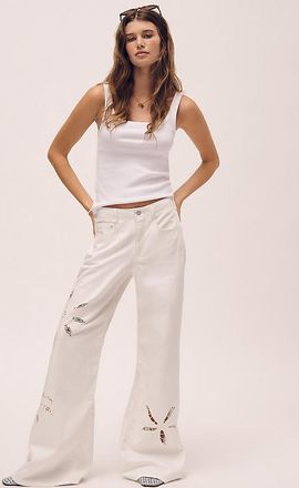 Pilcro Adi Mid-Rise Relaxed Wide-Leg Embroidered Jeans by Pilcro