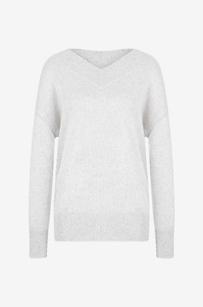 Brunello Cucinelli Weiter Kaschmir- und Seiden-Rippstrickpullover mit V-Ausschnitt Sparkling