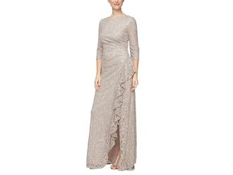Alex Evenings Long Sequins Lace A-line Dress Womens Dress Buff : 12, Nylon/Polyester
