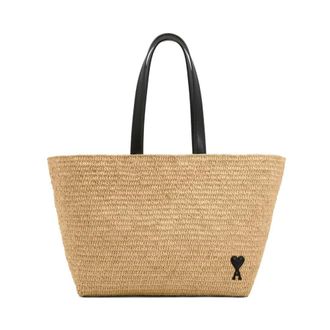 Ami Tote Bags, female, Beige, Size: ONE SIZE Raffia Large Tote Bag