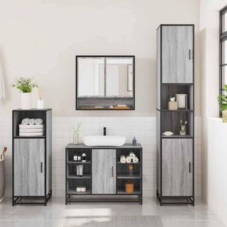 Berkfield Home Durable 3 Piece Bathroom Furniture Set Grey Sonoma Engineered Wood