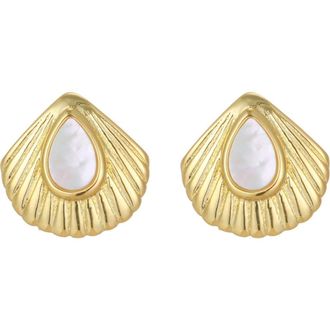 st. Moran Mother-of-Pearl Shell Stud Earrings in Gold/White at Nordstrom