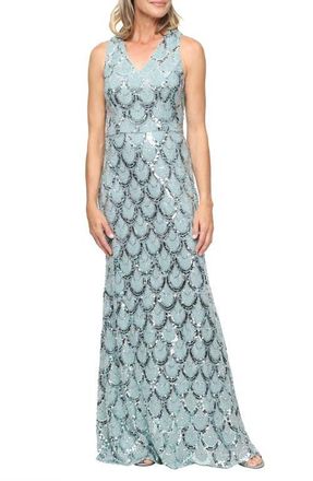Alex Evenings Sequin & Bead Scallop Gown in Sea at Nordstrom, Size 12