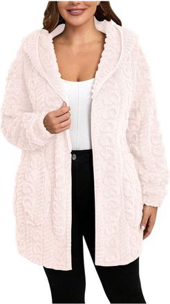 Generic Womens Fluffy Thick Cardigans with Hood Winter Warm Fleece Jackets Longline Outdoor Thermal Long Sleeve Fuzzy Teddy Coats Casual Elegant Sweater Ladie
