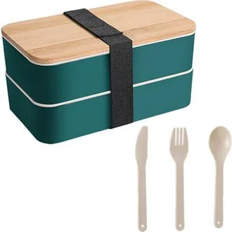 OEM Recipiente Para Alimentos, Polipropileno/bamb&uacute;, Con Cubiertos, 18,5 X 9 Cm, Verde