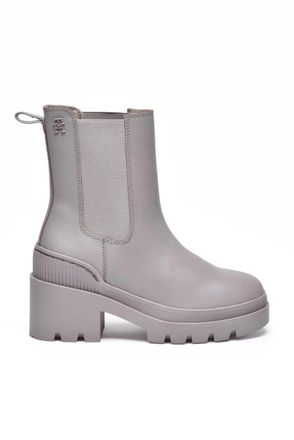 Tommy Hilfiger Light Grey Leather Rubber Womens Heel Boot