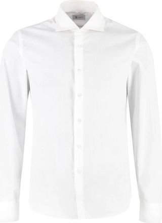 THE (ALPHABET) Stretch Katoenen Shirt met Ronde Zoom - Heren - Zakelijke Overhemden - Wit - XL - Katoen - Overhemden
