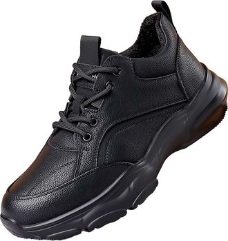 Generic MenS Winter Slip-On Ankle Boots with Warm Fleece Lining, Ultra-Soft Flexible Sole Waterproof Anti-Slip Snow Boots for Outdoor Walking Cold Weather,Bla