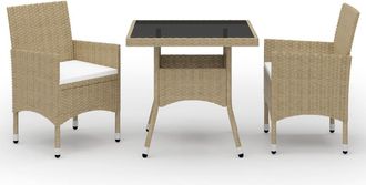 Les Tendances Les Tendances - Muebles De Comedor Muebles De Jard&iacute;n 3 Piezas Beige Tejido De Resina Y Vidrio 020014748