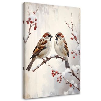 Feeby Impresi&oacute;n De Imagen, P&aacute;jaros Posados En Una Rama En Invierno En Color Beige, 80x120