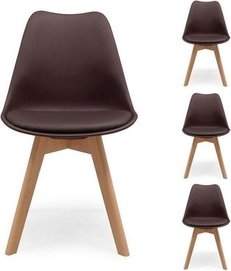 OEM Juego De 4 Sillas De Comedor Day Asiento Polipropileno Y Patas De Madera De Haya Chocolate 66009