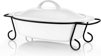 Gibson Home Gibson Elite Gracious Dining 2 Piece Oval Stoneware Bakeware with Lid and Metal Rack