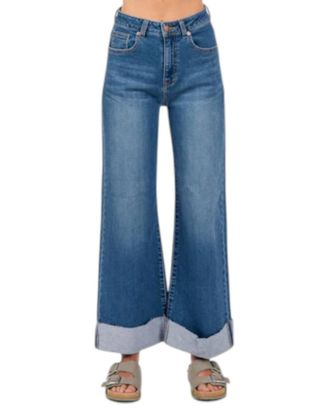 Bianco Sabrina Cuff Hem Wide Leg Jean In Medium Wash