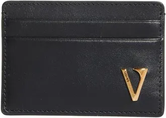 Versace V-Emblem Leather Card Case in Black-Versace Gold at Nordstrom