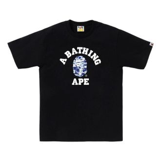 A Bathing Ape Palm Tree Camo College T-Shirt Black Blue 1L30-110-025-BLKBLU