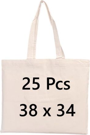 Generic COTTON BAGS PACK OF 25 100% COTTON SHOPPING PLAIN BAGS 38 x 34 cm ECO FRIENDLY TOTE SHOULDER SHOPPER HANDBAG