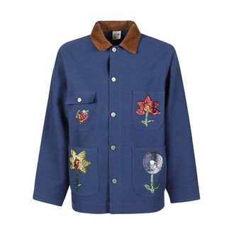 Sky High Farm Light Jackets, male, Blue, Size: M Sequin Embroidered Denim Chore Coat