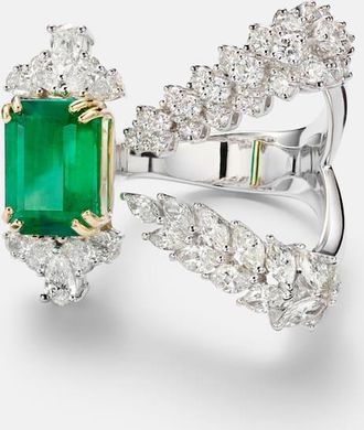 Yeprem Anello Reign Supreme in oro bianco 18kt con smeraldo e diamanti