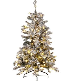 Beliani &Aacute;rbol De Navidad Artificial Blanco Nieve Sint&eacute;tica 120 Cm Ramas Con Bisagras Pre Iluminado Festividad Tatlow