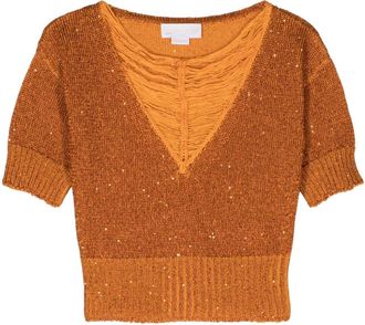 Genny sequined V-neck top - women - Cotton/Polyester - 42 - Orange