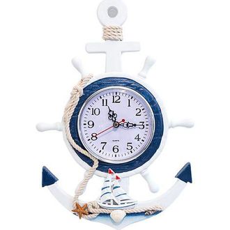 OEM Reloj De Pared Azul Y Blanco Con Motivo De Barco - Jinfgerne - Elegante Estilo N&aacute;utico Para Oficina, Dormitorio Y Sala De Estar, Decoraci&oacute;n &Uacute;nica Y Re