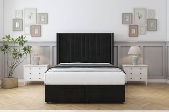 Comfort Beds Chester Plush Ottoman Bed Set With 54 Wingback Headboard in Black | Size: Small Double