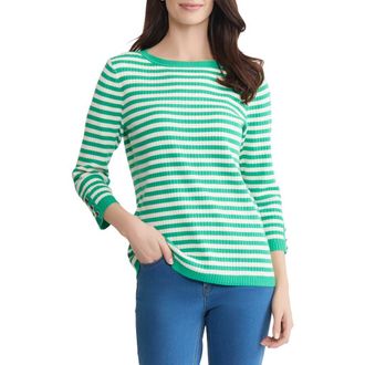 Jones New York Stripe Boat Neck Sweater in Kelly /White Sand at Nordstrom, Size X-Large