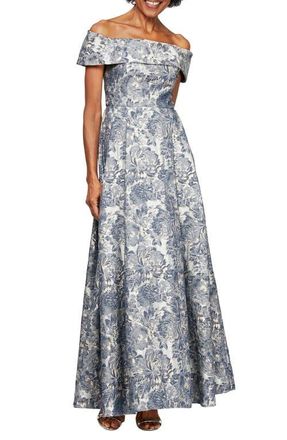 Alex Evenings Off the Shoulder Ballgown in Silver Multi at Nordstrom, Size 14P