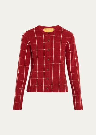 Guest In Residence Jane Windowpane Cashmere Crewneck Cardigan