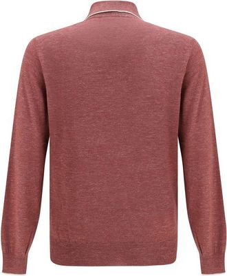 Brunello Cucinelli Mens Bordeaux Cashmere Polo Shirt