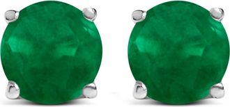House of Brilliance 14K Gold 5X5MM Round Birthstone Solitaire Stud Earrings in Green Emerald | White at Nordstrom