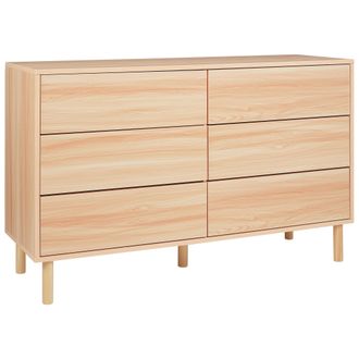 Beliani C&oacute;moda Moderna 6 Cajones Tablero De Part&iacute;culas Patas De Madera De Caucho Clara Sharpe