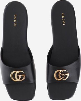 Gucci Womens Leather Slider Sandals Black Lamb