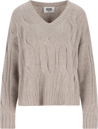 Alpha Studio Kabelgebreide trui - Beige