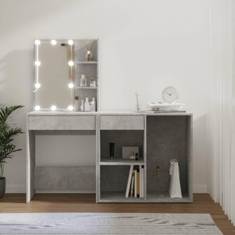 Berkfield Home LED Dressing Table with Cabinet Concrete Grey Engineered Wood